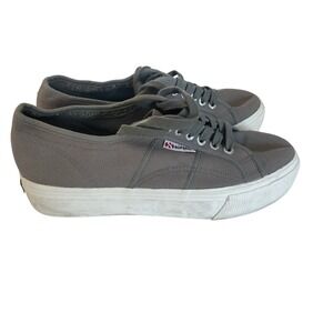 Superga 2790 Platform Sneakers Grey Canvas Lace Up Shoes Womens 10.5 EU 42